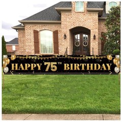 Striking 9.8ft Black & Gold Happy 75th Birthday Banner for Festive Celebrations