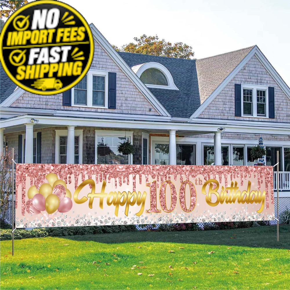 100th Birthday 98.43 inches x 17.72 inches, Rose Gold 100TH Banner