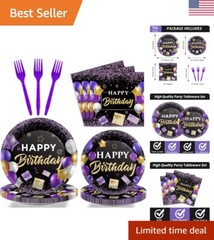 Vibrant Celebration: Quality Purple and Black Theme Party Supplies for 24 Guests
