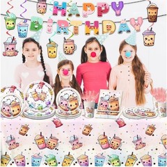 Boba Tea Party Birthday Decoration Tableware Set of Cups Napkins Plates Utensils