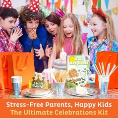 Kid’s Happy Birthday Decorations Kit – 505-Piece Set with Gold Decor, Tableware,