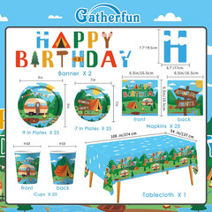 Happy Camper Birthday & Camping Party Decorations Set – Serves 25 with Disposabl