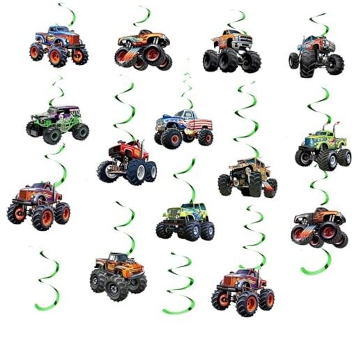 50 Pcs Monster Truck Birthday Hanging Decorations Monster 25 Pcs Blue Truck 1.0