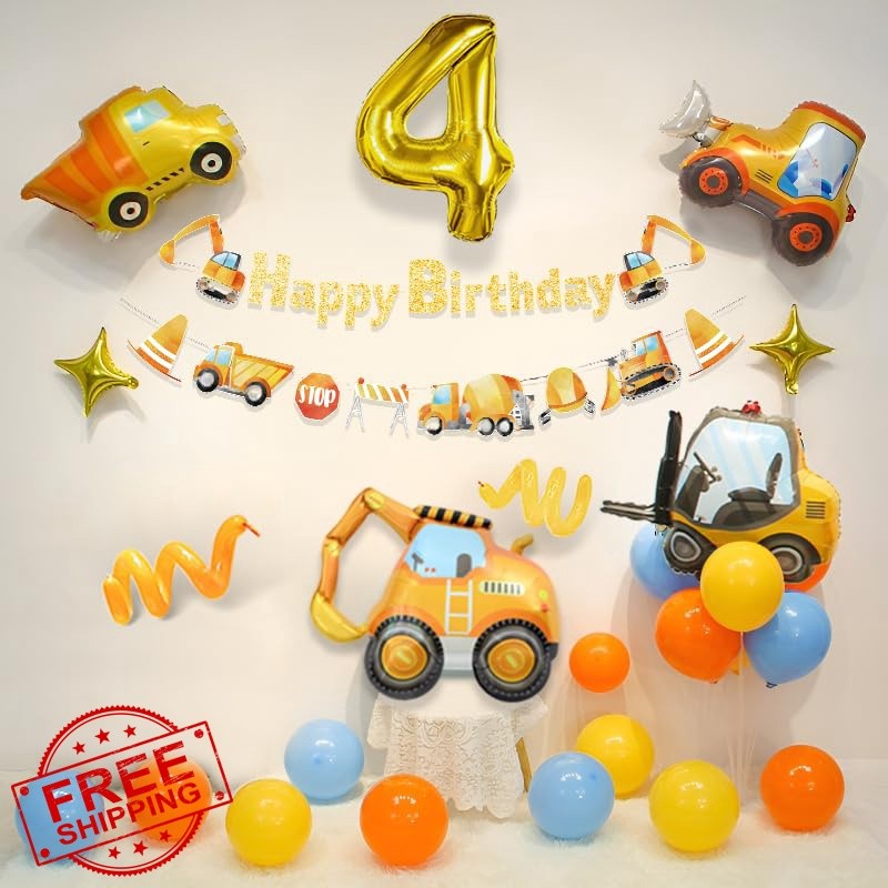 Construction Birthday Balloons Decorations Set, Construction Themed Decoratio…