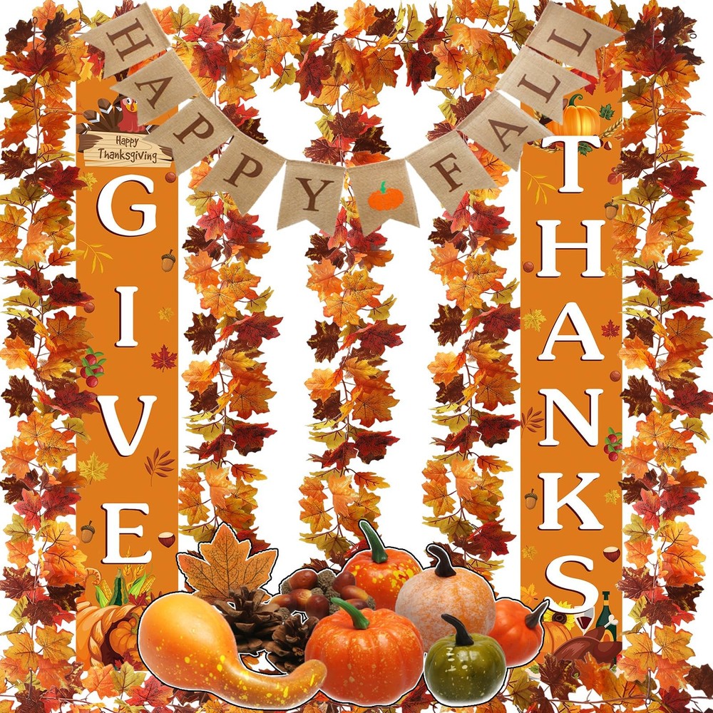 5 Pack 30Ft Artificial Fall Maple Leaf Garland Autumn Thanksgiving Decor