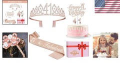 Elegant 41st Birthday Decorations Set: Sash, Crown, Candles in Rose Gold