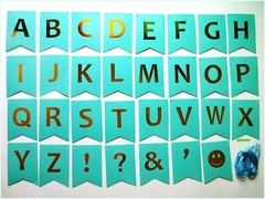 DIY Party Banner Letter Set w/Punctuation (64-Piece Kit) Reusable, Gold and Turq