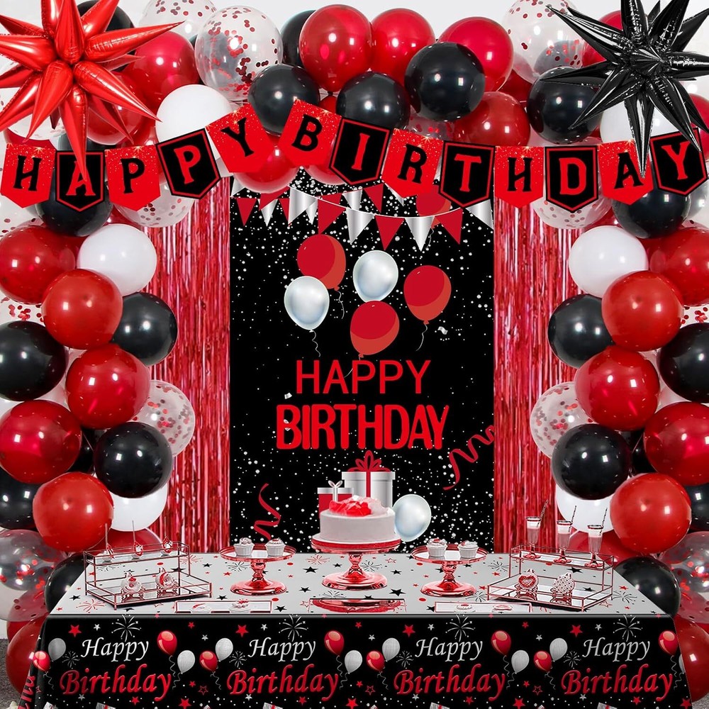 Red Black Birthday Decorations for Men Women, Red and Black Party Decorations fo