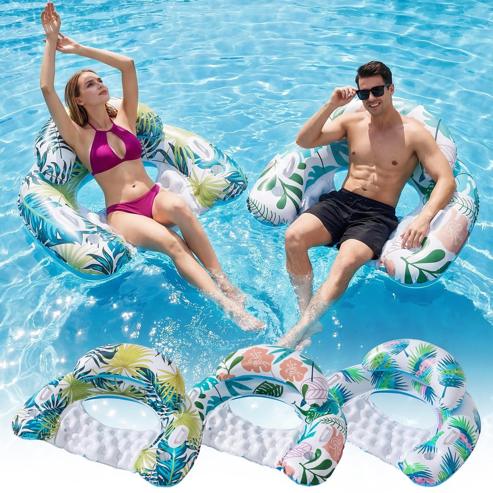 3 Pack Pool Floats Adult, OKSUWATER Pool Floaties with Two Cup Holders & Hand…