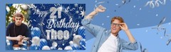 Personalised Birthday Banner Photo Blue Pink Silver Woman Man Child Party Poster