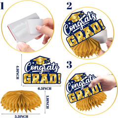 12Pcs Graduation Table Decorations 2026,Navy Blue and Gold Graduation Decoration