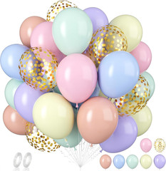 60 PCS Pastel Latex Balloons – 12 Inch Macaron Pink Blue Purple Green Yellow Ora