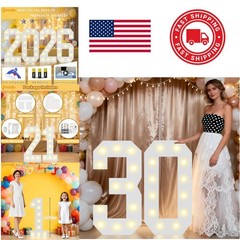 Illuminated Number 30 Party Decoration 2.4 Feet Glam Style with LED Lights