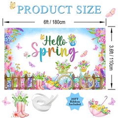 Hello Spring Banner Photo Backdrop 6 x 3.6 ft Colorful Floral Easter Holiday Par