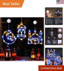 Elegant Blue & Warm White LED Lanterns for Ramadan – 3 Pack with Timer Function
