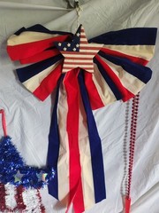 Patriotic Decorations Patriotic Bow, Tinsel Star, Tablecloth, Window Clings…..