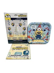 Minions Birthday kit – 8 plates, table cloth, 7pc decorating kit Lot 3- NEW