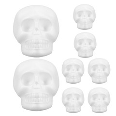 8Pcs Lightweight White Polystyrene Foam Skulls for Desktop and Party Decorations