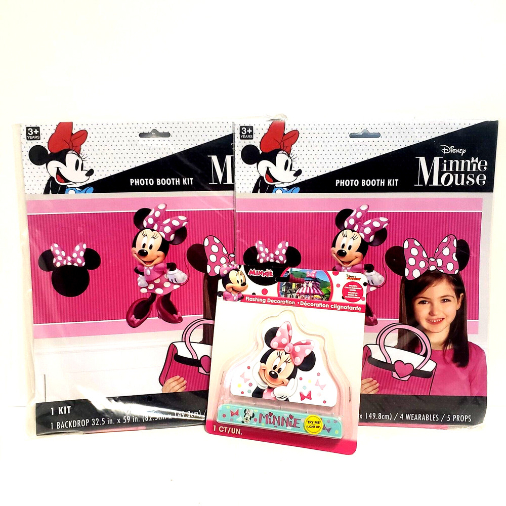 DISNEY MINNIE MOUSE 2 PHOTO BOOTH KITS, and flashing decor NEW