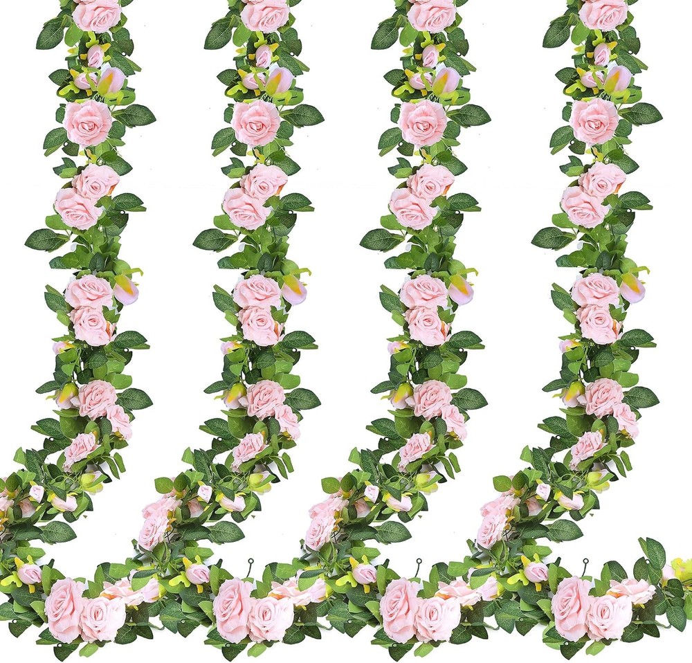 4Pcs 31Ft Artificial Rose Vine Fake Flower Garland Floral Garland Faux Silk