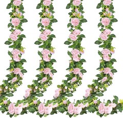 4Pcs 31Ft Artificial Rose Vine Fake Flower Garland Floral Garland Faux Silk