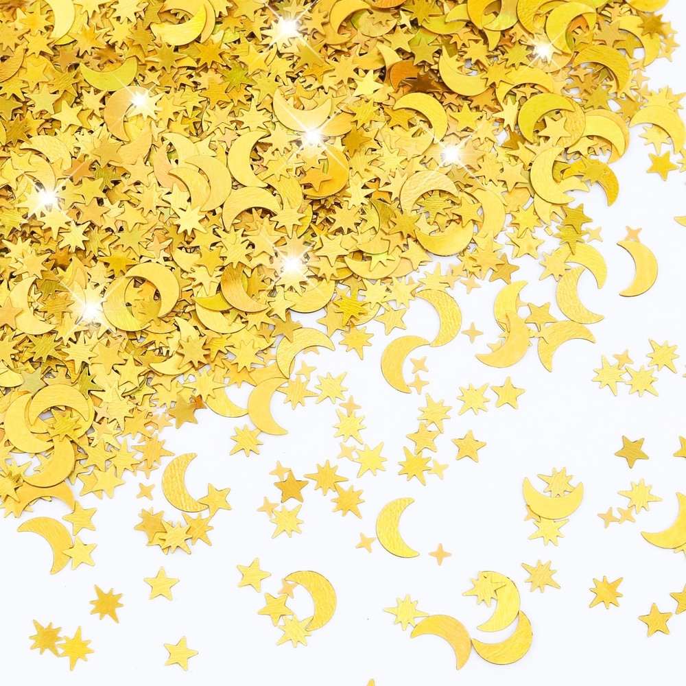 4000 PCS Gold Star Moon Confetti Holographic Metallic Glitter 10mm Decor