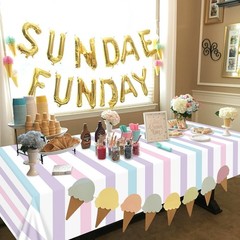 4Pcs Pastel Stripes Tablecloths, Ice Cream Table Cloth for Kids Baby Shower