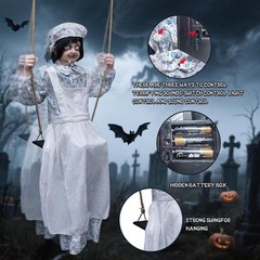 Animated Halloween Swing Girl Hanging Decorations, Scary Rotating Head Animat…