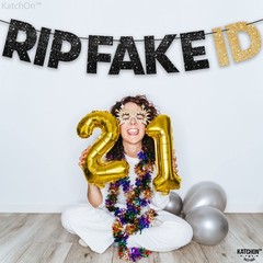 KatchOn, Glitter RIP Fake ID Banner Black and Gold –