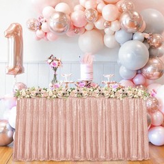 Sequin Table Skirt for Rectangle Table, 9FT x 30In Dusty Rose, Glamorous Spar…