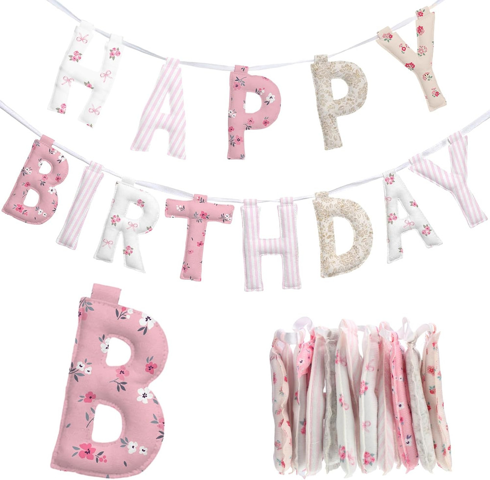 Pre-Strung Happy Birthday Banner Sign Reusable Felt Happy Birthday Garland Hangi