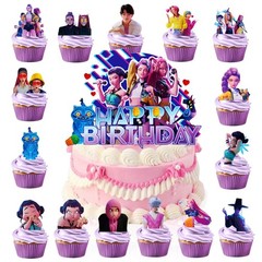 16Pcs Cute Anime Cake Decorations with 15pcs Cupcake Toppers, 1pcs Happy Birt…