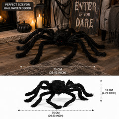 Halloween Giant Plush Spider Decoration Scary Black Hairy Spider Prop 30-200cm