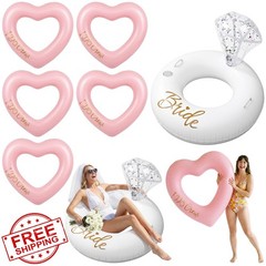 Thenshop 6 Pcs Bachelorette Pool Floats – 1 Diamond Ring and 5 Pink Heart Lou…