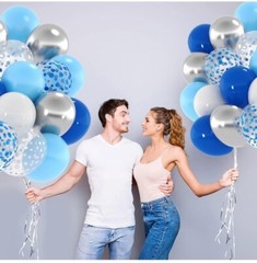 Royal Blue Confetti Latex Balloons, 50pcs 12 inch Light Blue Baby Blue and White