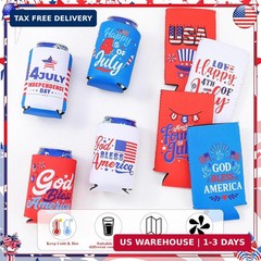 8 PCS Patriotic Can Cooler Sleeves Bulk Independence Day Decorations American Fl