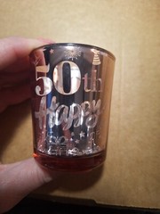50th Birthday/Anniversary/Retirement Party Celebrate 12Glass Candle Holders Pink
