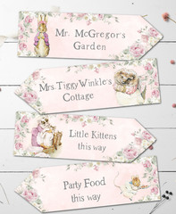 Set of 4 Personalised Flopsy Bunny Pink Rose Floral Party Decoration Arrows