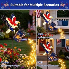 Decorative Solar Eagle Watering Can Lights 36 LED Patriotic Garden Decor