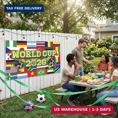 CCINEE 2026 World Cup Soccer Party Backdrop Decorations, 71×43 Inch World Flags