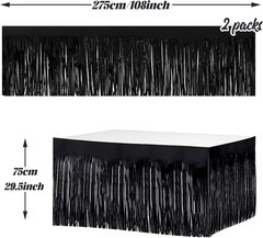 2 Pack 29.5X108 Inch Metallic Foil Fringe Tinsel Table Skirts for Rectangle Tabl