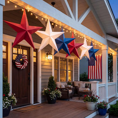27 Pack 12» 3D Patriotic Paper Stars Hanging Decorations 4Th of July Red White