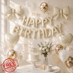 Paready Cream White Birthday Decorations Banner Balloons