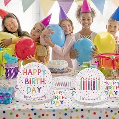 Happy Birthday Decorations,60PCS Rainbow Dot Party Supplies Set Serve 20, for