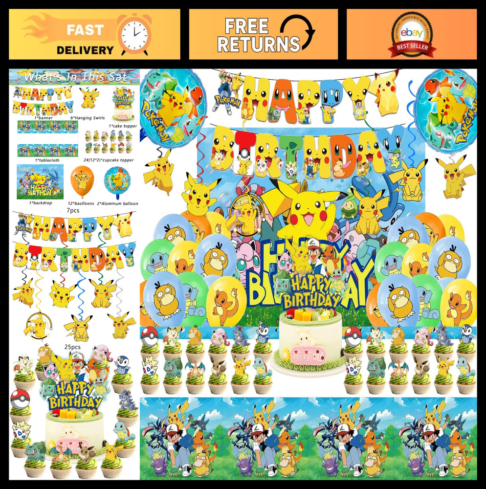 48PCS Anime Birthday Party Supplies Set – Banner, Swirls, Tablecloth, Balloons &