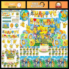 48PCS Anime Birthday Party Supplies Set – Banner, Swirls, Tablecloth, Balloons &