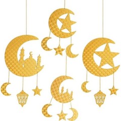 Eid Ramadan Hanging Decorations Gold Moon Star Islamic Home Decor Set 4 Pack