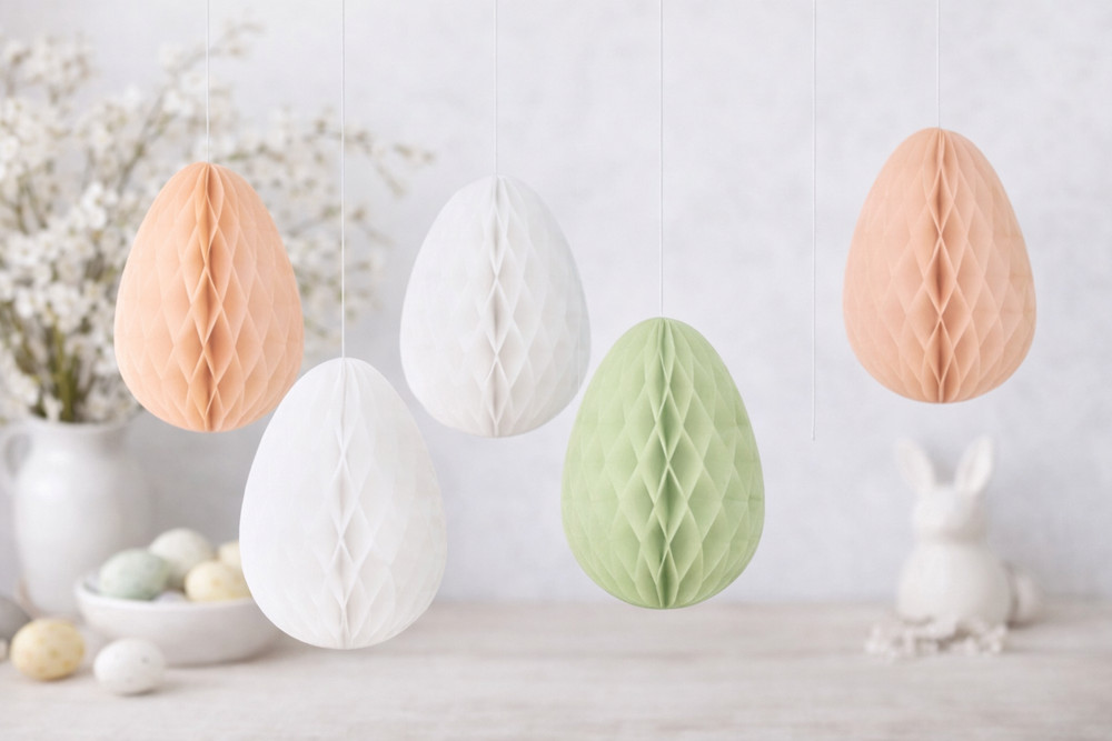 Pastel Easter Honeycomb Egg Decorations Hanging Spring Decor Pack of 5