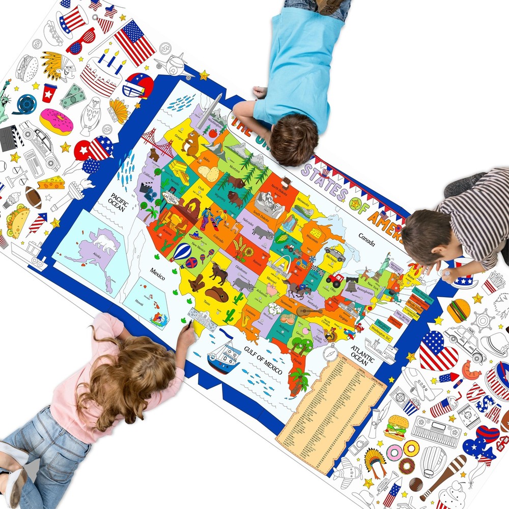 American Coloring Poster, Large Activity Paper 75” x 31”