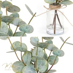 Muhanjia Artificial Eucalyptus Stems in Glass Vase with Faux Large, Green